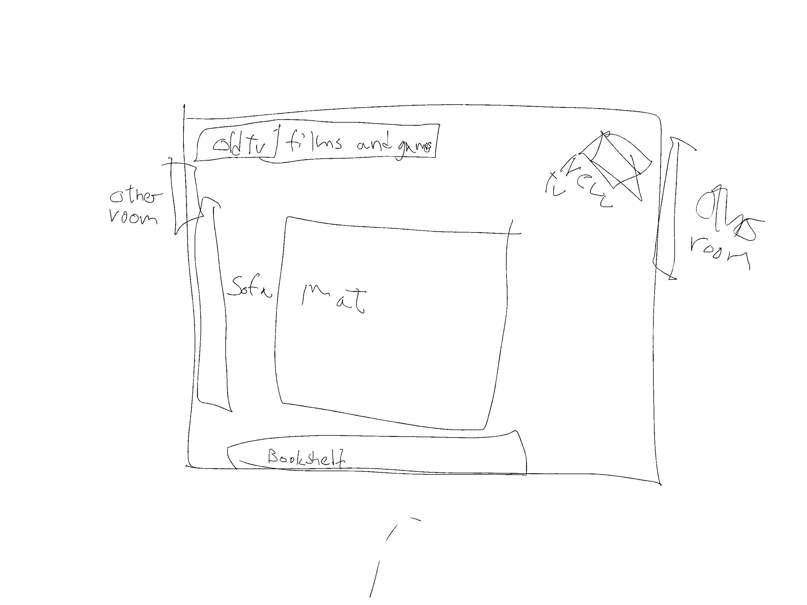 Hand drawn plan of the living room we were in